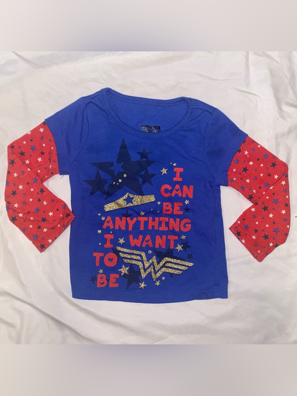 Girls Blue & Red Wonder Woman Long Sleeve Tee
